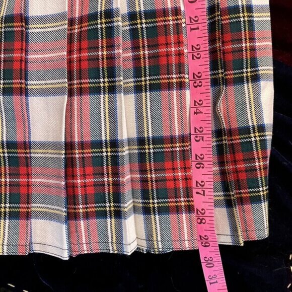 Vintage Plaid Kilt Skirt Womens 26 Wool Red White Tartan Pleated Long Holiday - Picture 6 of 6